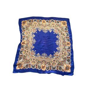 Vintage Square Scarf Blue Acetate Royal Neck Wrap Bandana Boho Hippie